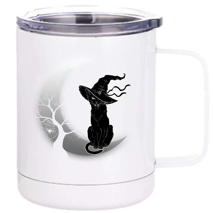 Witch Cat Moon Halloween Front & Back 12oz Stainless Steel Tumbler Cup