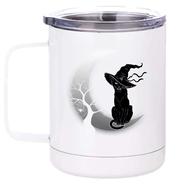 Witch Cat Moon Halloween Front & Back 12oz Stainless Steel Tumbler Cup