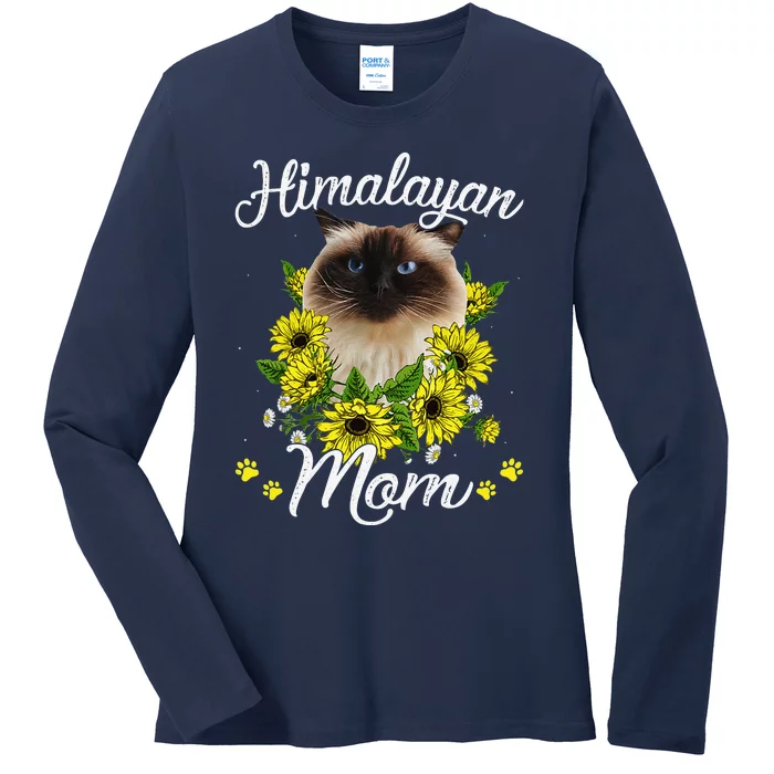 Womens Cat Mom Mother's Day Gifts Sunflower Himalayan Mom Ladies Long Sleeve Shirt