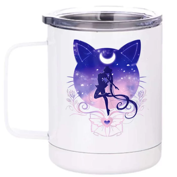 Womens Cat Moon Sailor Front & Back 12oz Stainless Steel Tumbler Cup