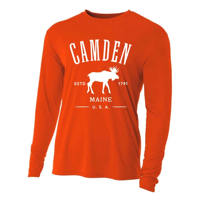 Women Camden Maine Usa With Moose Design Souvenir Cooling Performance Long Sleeve Crew