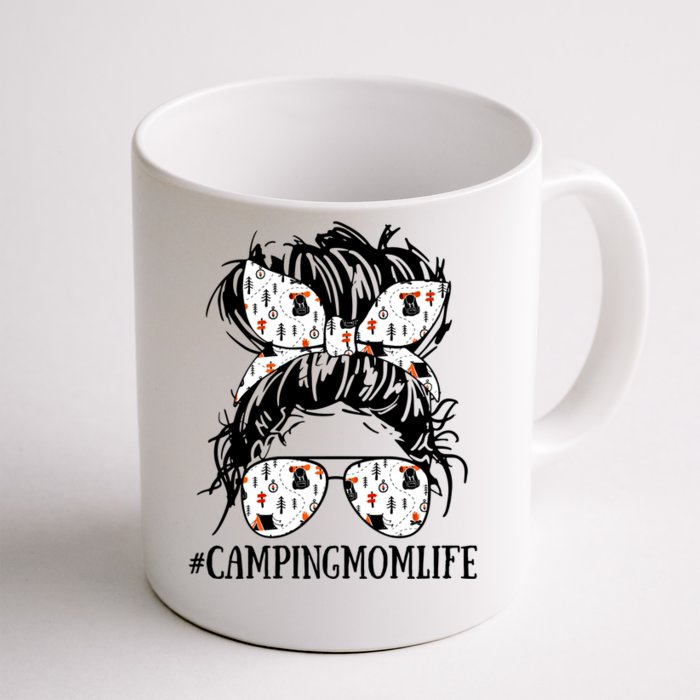 Wo Camping Mom Life Camp Mother Messy Bun Hair Gift Front & Back Coffee Mug