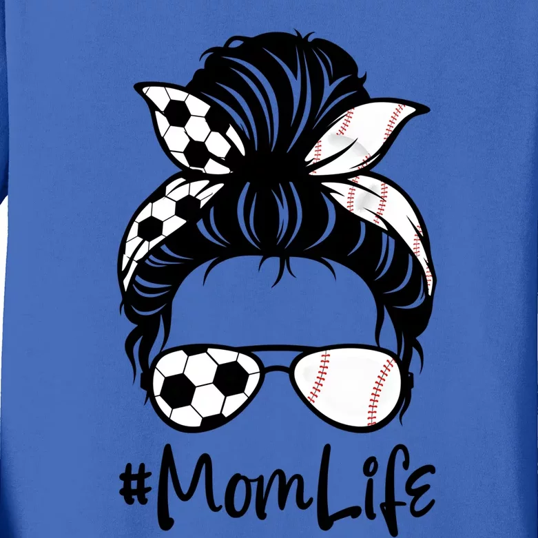 Wo Cute Mom Life Soccer Messy Bun Baseball Hair Mother's Gift Kids Long Sleeve Shirt