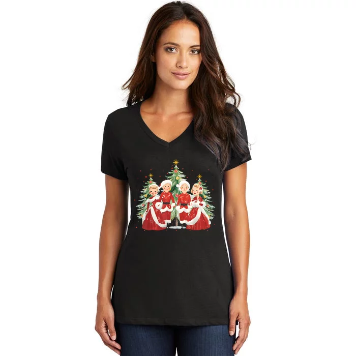 White Christmas Movie 1954 Xmas Song Holiday Pajamas Retro Women's V-Neck T-Shirt