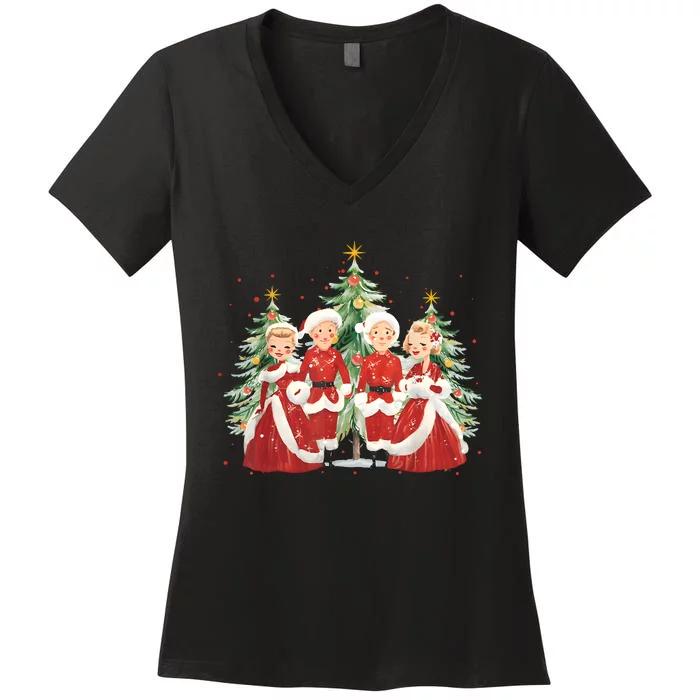 White Christmas Movie 1954 Xmas Song Holiday Pajamas Retro Women's V-Neck T-Shirt