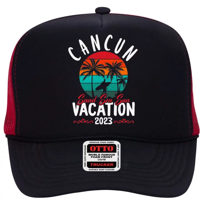 Wo Cancun Mexico Vacation Beach Family Friend Group Trip High Crown Mesh Trucker Hat