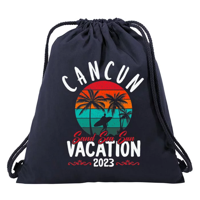 Wo Cancun Mexico Vacation Beach Family Friend Group Trip Drawstring Bag