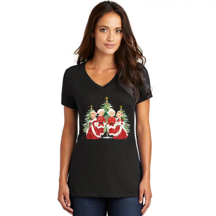 White Christmas Movie 1954 Xmas Song Holiday Pajamas Retro Women's V-Neck T-Shirt