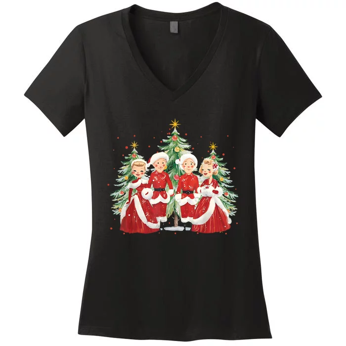 White Christmas Movie 1954 Xmas Song Holiday Pajamas Retro Women's V-Neck T-Shirt