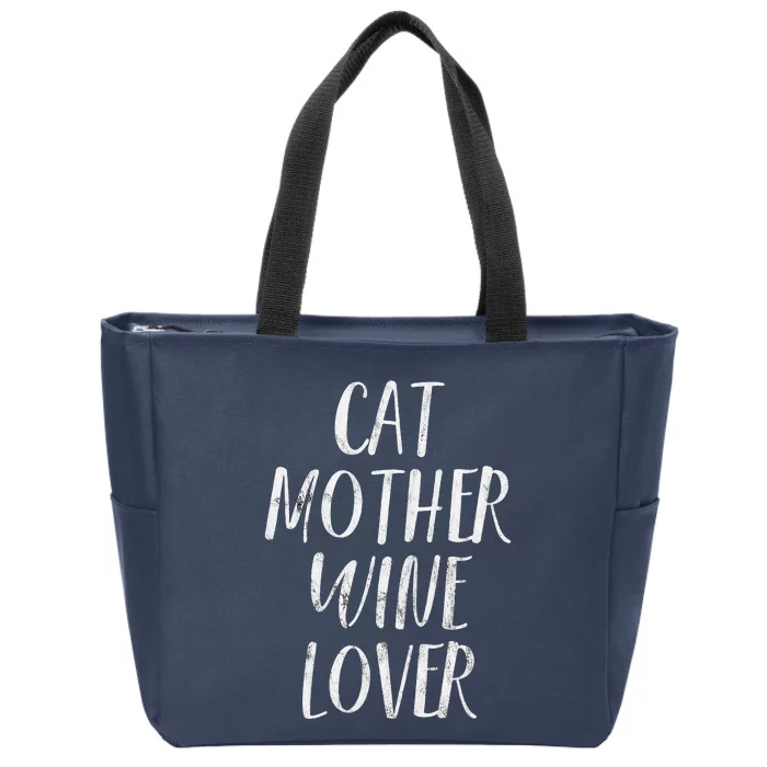 Womens Cat Mother Wine Lover Funny Pet Cat & Wine Gift Zip Tote Bag