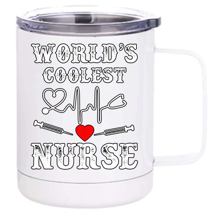 World's Coolest Nurse With Stethoscopes And Heart Gift Front & Back 12oz Stainless Steel Tumbler Cup