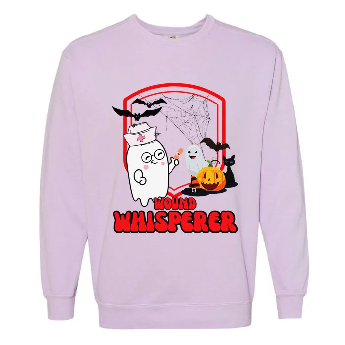 Wound Care Nurse Halloween Funny Wound Whisperer Ghost Garment-Dyed Sweatshirt