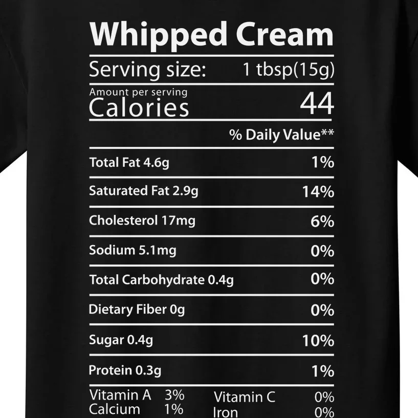 Whipped Cream Nutrition Facts Thanksgiving Gift Leg Day Kids T-Shirt