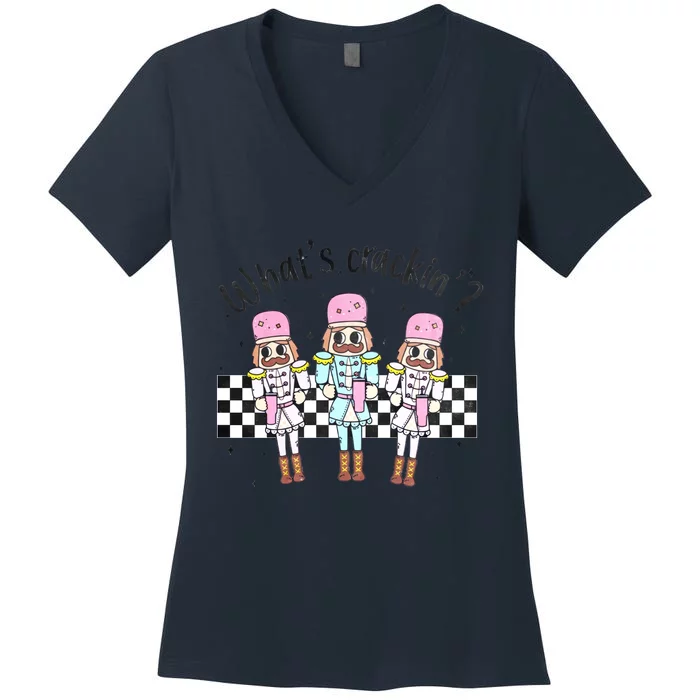 What’S Crackin Nutcracker Stanley Boojee Bougie Christmas Retro Women's V-Neck T-Shirt