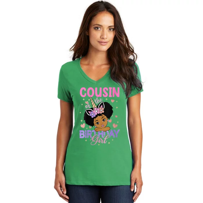 Womens Cousin Of The Birthday Melanin Afro Unicorn 1st Family Women's V-Neck T-Shirt