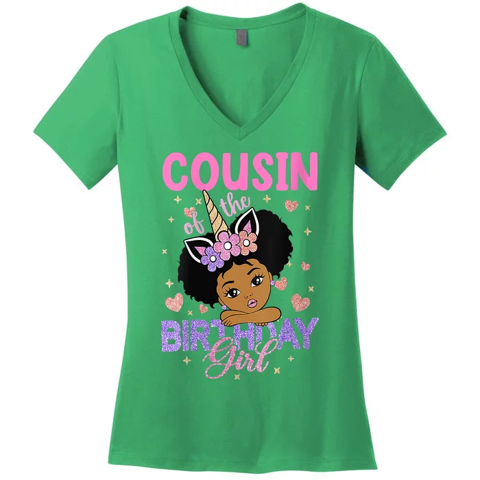 Womens Cousin Of The Birthday Melanin Afro Unicorn 1st Family Women's V-Neck T-Shirt