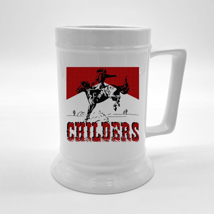 Western Cowgirl Punchy Childers Rodeo Childers Cowboy Riding Front & Back Beer Stein