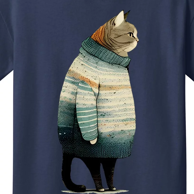 Winter Cat Print Kids T-Shirt