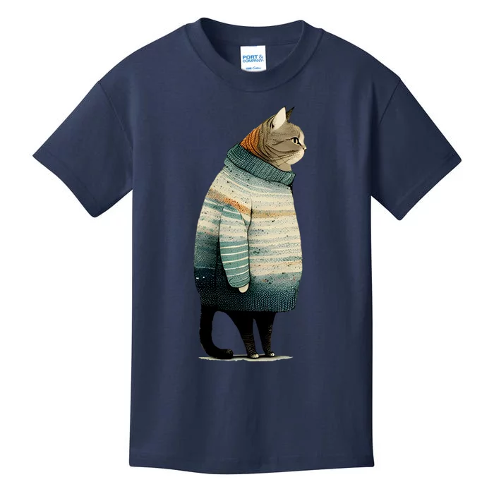 Winter Cat Print Kids T-Shirt