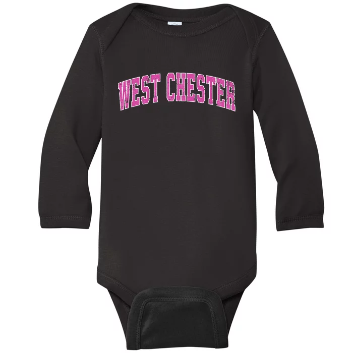 West Chester Pennsylvania PA Vintage Sports Design Pink Baby Long Sleeve Bodysuit