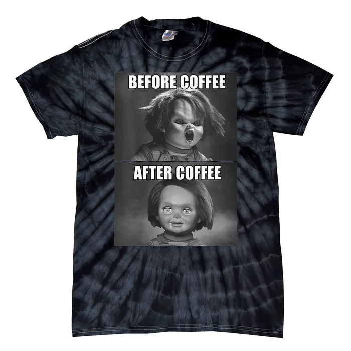 Womens Childs Play Chucky Before Coffee After Coffee Tie-Dye T-Shirt