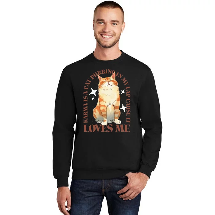 Watercolor Cat Purring And Karma Lover Tall Sweatshirt