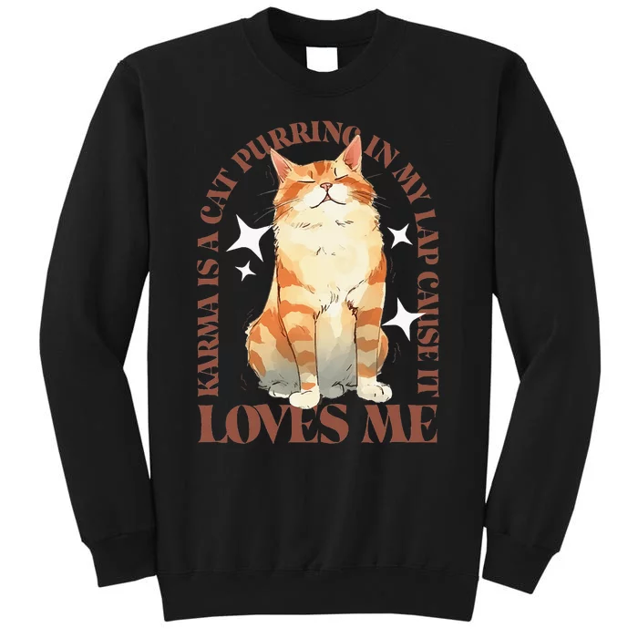 Watercolor Cat Purring And Karma Lover Tall Sweatshirt