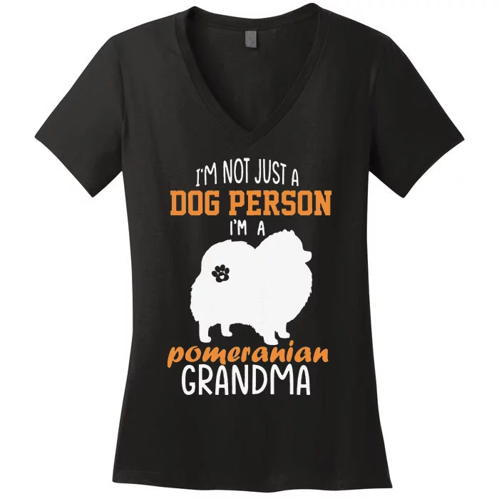 Womens Cute Pomeranian Grandma Dog Lover Mother's Day Mimi Gifts Women's V-Neck T-Shirt