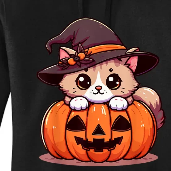 Witch Cat & Pumpkin Halloween Cute Women's Pullover Hoodie