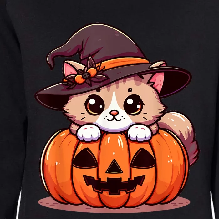 Witch Cat & Pumpkin Halloween Cute Womens California Wash Sweatshirt