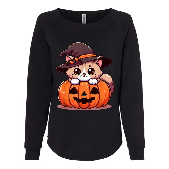 Witch Cat & Pumpkin Halloween Cute Womens California Wash Sweatshirt