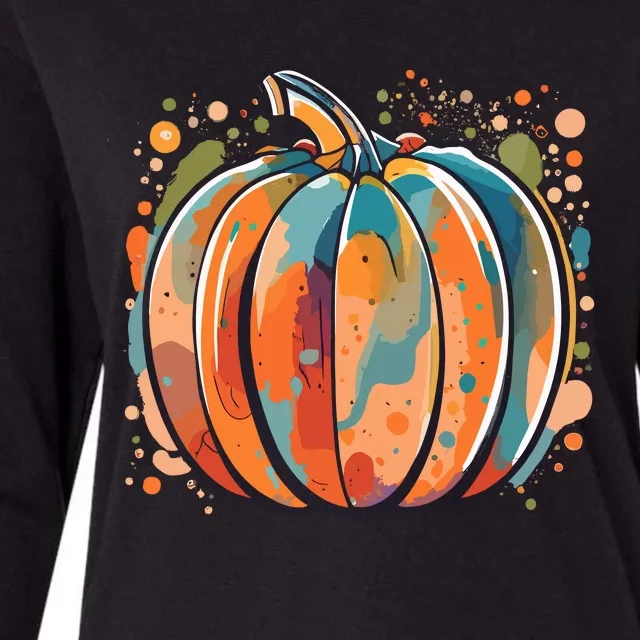 Water Color Pumpkin Womens Cotton Relaxed Long Sleeve T-Shirt