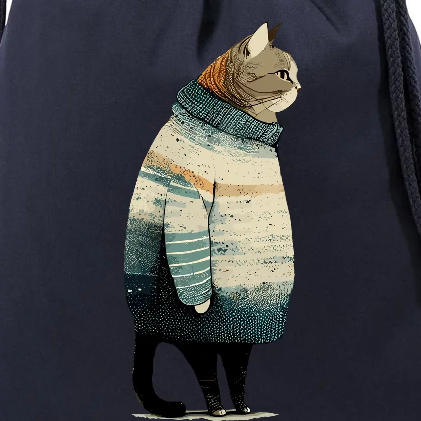 Winter Cat Print Drawstring Bag