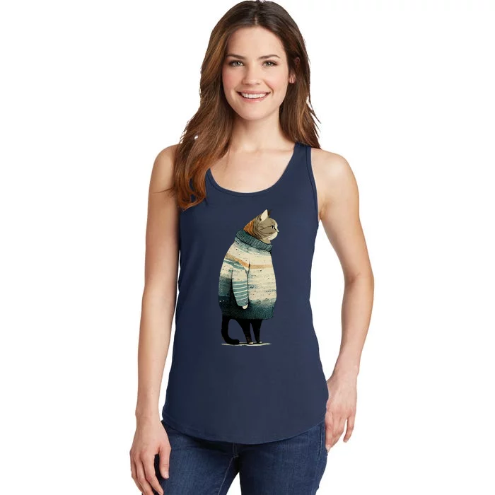 Winter Cat Print Ladies Essential Tank