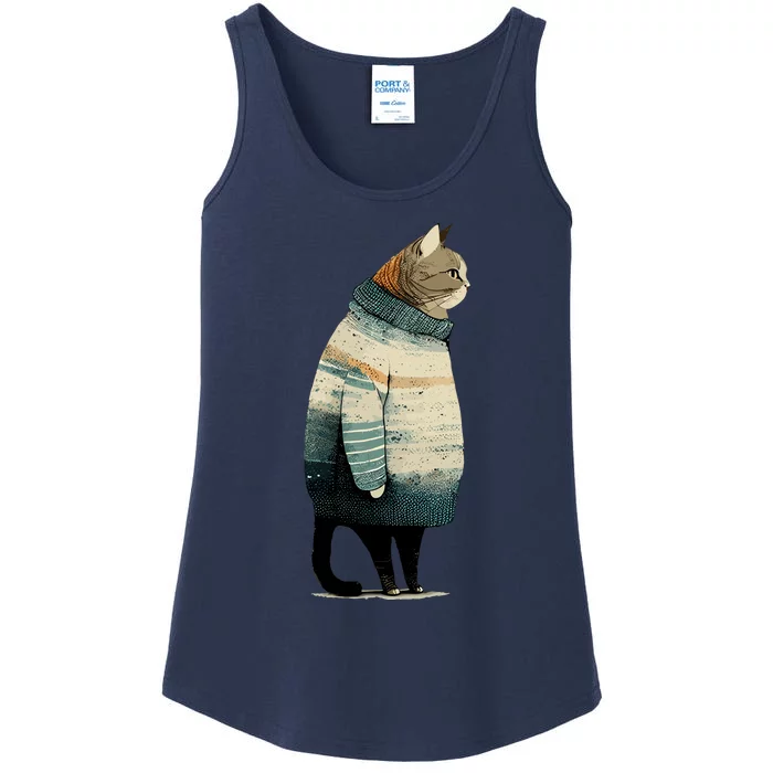 Winter Cat Print Ladies Essential Tank