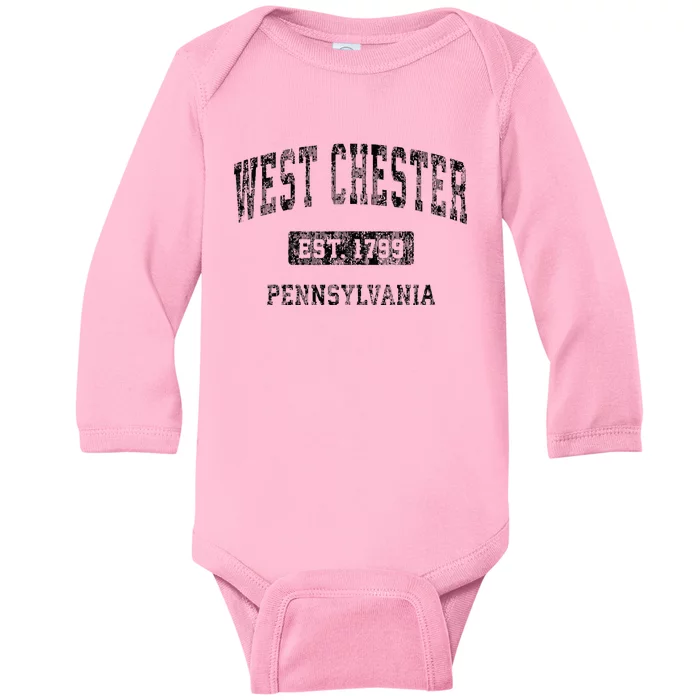 West Chester Pennsylvania Pa Vintage Sports Design Black Des Baby Long Sleeve Bodysuit