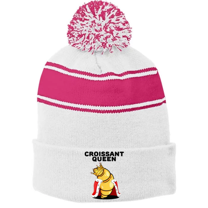 Womens Croissant Queen Home Baking French Croissant Stripe Pom Pom Beanie