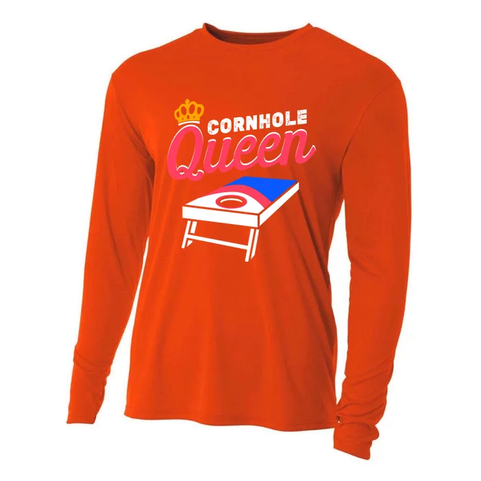 Wos Cornole Queen Gift Game Day Bean Bag Toss Gift Cooling Performance Long Sleeve Crew