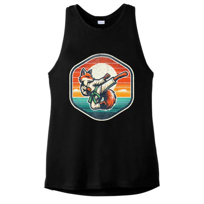 Whimsical Cartoon Retro Sunset Fun Ladies Tri-Blend Wicking Tank