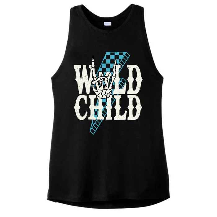 Wild Child Rock And Roll Lightning Bolt Ladies Tri-Blend Wicking Tank