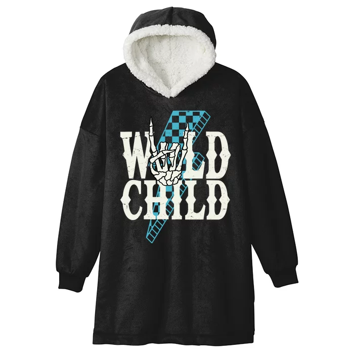 Wild Child Rock And Roll Lightning Bolt Hooded Wearable Blanket