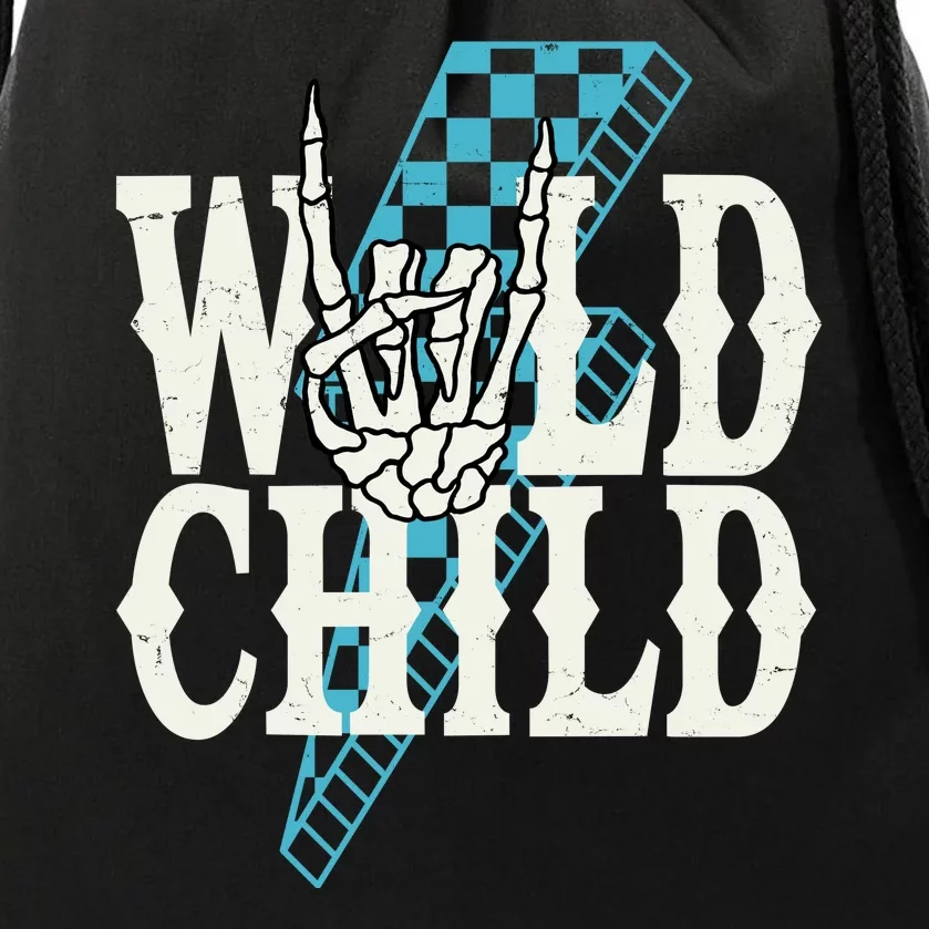 Wild Child Rock And Roll Lightning Bolt Drawstring Bag