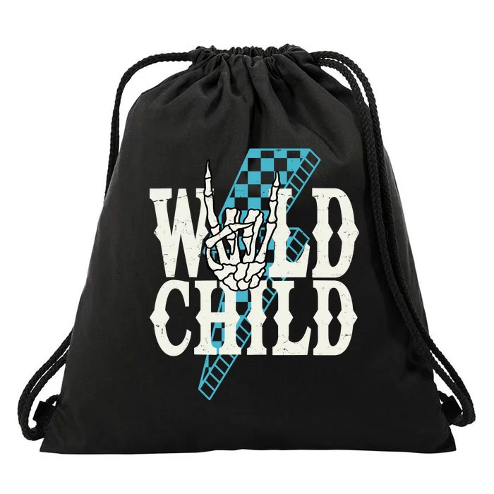 Wild Child Rock And Roll Lightning Bolt Drawstring Bag