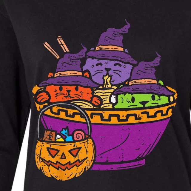 Witch Cats Ramen Cute Halloween Japanese Noodles Food Lover Womens Cotton Relaxed Long Sleeve T-Shirt