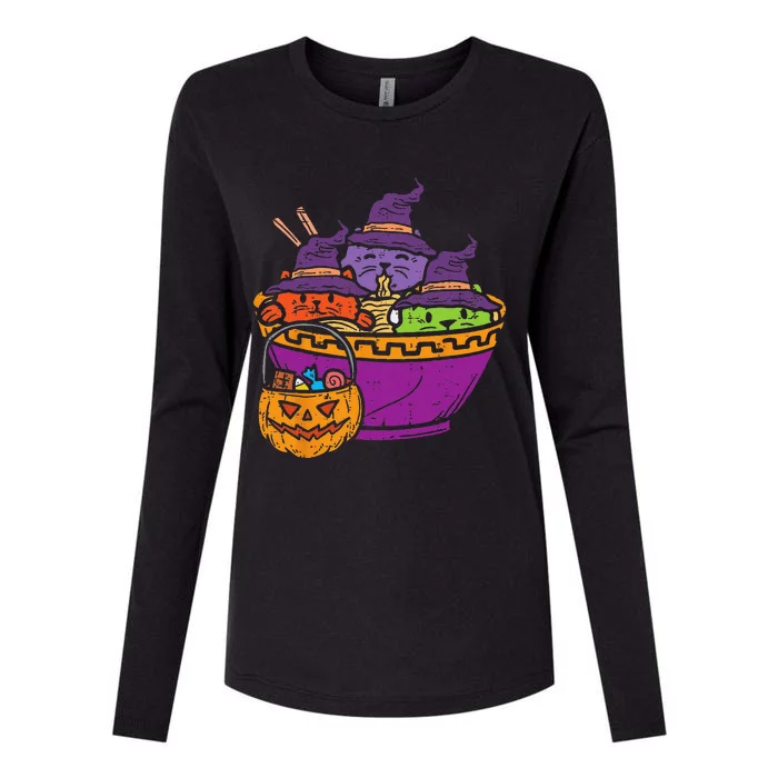 Witch Cats Ramen Cute Halloween Japanese Noodles Food Lover Womens Cotton Relaxed Long Sleeve T-Shirt