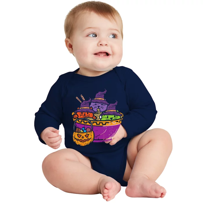 Witch Cats Ramen Cute Halloween Japanese Noodles Food Lover Baby Long Sleeve Bodysuit