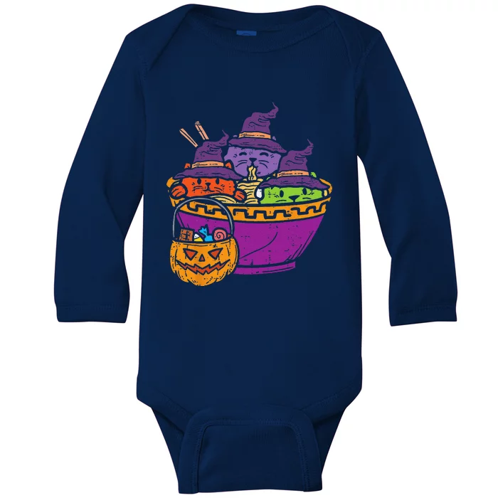 Witch Cats Ramen Cute Halloween Japanese Noodles Food Lover Baby Long Sleeve Bodysuit