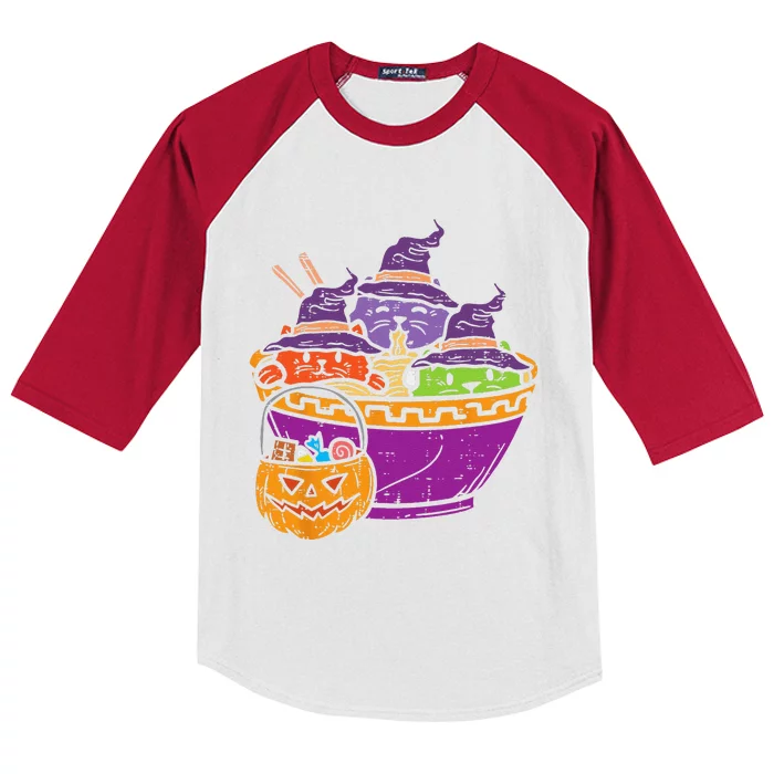 Witch Cats Ramen Cute Halloween Japanese Noodles Food Lover Kids Colorblock Raglan Jersey