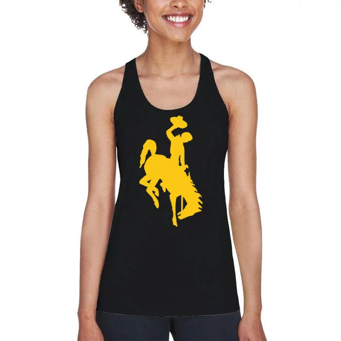 Wyoming Cowboy Riding A Bucking Horse Women's Racerback Tank