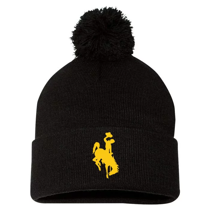 Wyoming Cowboy Riding A Bucking Horse Pom Pom 12in Knit Beanie